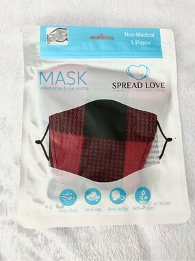 Bundle of 5 Spread Love Buffalo Plaid Washable Reusable Face Masks NWT